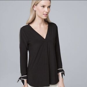 White House Black Market Bow Cuff Contrast Blouse